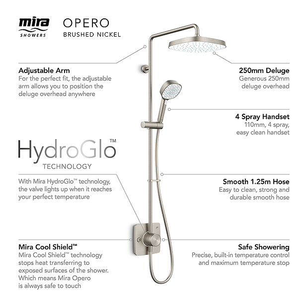 Mira Opero Dual Brushed Nickel Thermostatic Mixer Shower 5 Mira Opero Dual Brushed Nickel Thermostatic Mixer Shower - Image 3