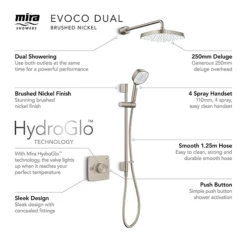 Mira Evoco Dual Outlet Brushed Nickel Thermostatic Mixer Shower