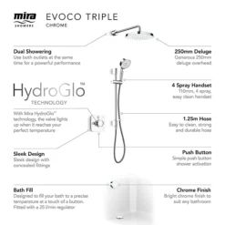 Mira Evoco Triple Outlet Chrome Thermostatic Mixer Shower With Bathfill