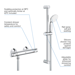 Best Seller 11 Grohe Precision Flow Thermostatic Shower Mixer 1/2" With Shower Set For Low Pressure