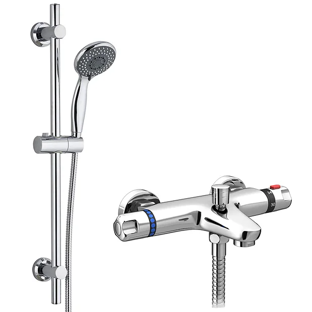 Apollo Wall Mounted Thermostatic Bath Shower Mixer + Slider Rail Kit 4 Apollo Wall Mounted Thermostatic Bath Shower Mixer + Slider Rail Kit - Image 2