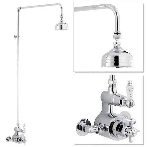 Traditional Twin Exposed Shower Valve & Rigid Riser Kit W 4" Apron Fixed Shower 4 Traditional Twin Exposed Shower Valve & Rigid Riser Kit W 4" Apron Fixed Shower - Image 2