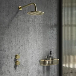 Arezzo Brushed Brass Concealed Individual Stop Tap + Thermostatic Control Valve With Wall Mounted Shower Head 13 Arezzo Brushed Brass Concealed Individual Stop Tap + Thermostatic Control Valve With Wall Mounted Shower Head -Triton Sales Store arzbisvpk3 d6