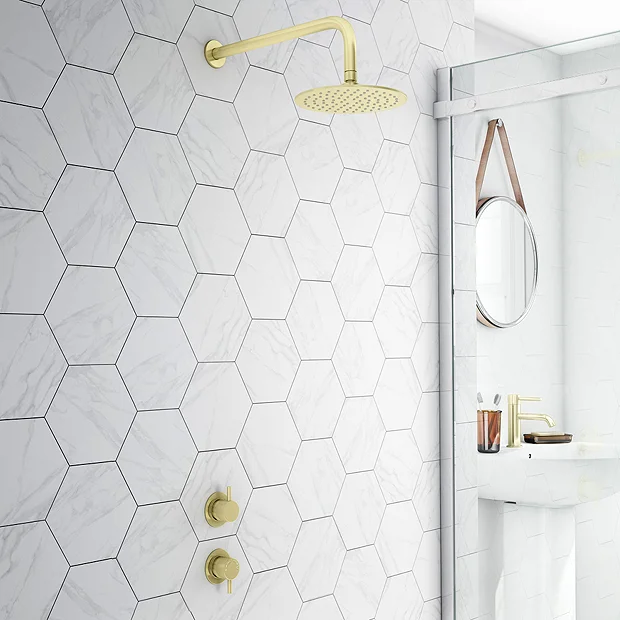 Arezzo Brushed Brass Concealed Individual Stop Tap + Thermostatic Control Valve With Wall Mounted Shower Head 4 Arezzo Brushed Brass Concealed Individual Stop Tap + Thermostatic Control Valve With Wall Mounted Shower Head - Image 2