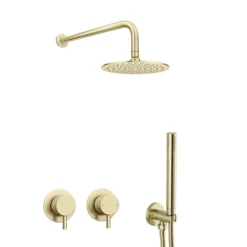 Arezzo Brushed Brass Concealed Individual Diverter + Thermostatic Control Valve With Handset + Wall Mounted Shower Head -Triton Sales Store arzbisvpk4nd1