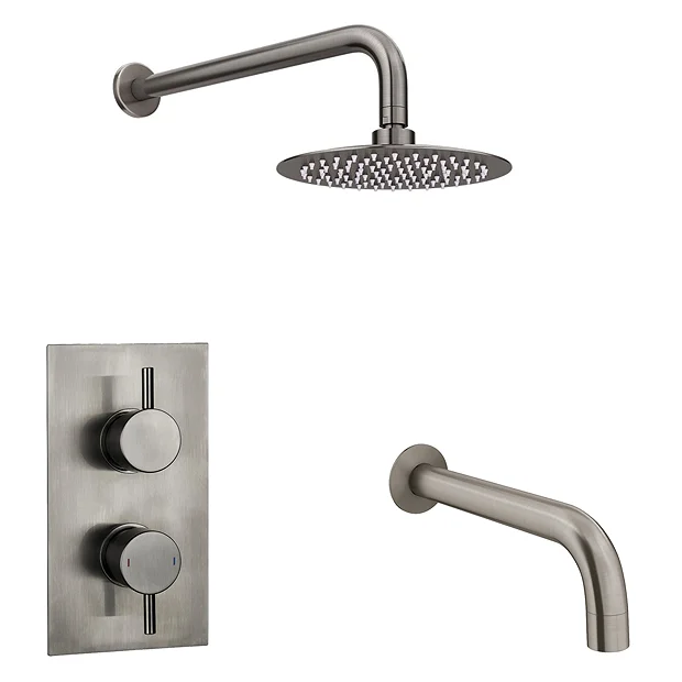 Arezzo Gunmetal Grey Shower Set (Fixed Round Shower Head + Bath Spout) 4 Arezzo Gunmetal Grey Shower Set (Fixed Round Shower Head + Bath Spout) - Image 2