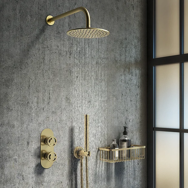 Arezzo Brushed Brass Industrial Style Round Modern Twin Concealed Shower Valve With Diverter 7 Arezzo Brushed Brass Industrial Style Round Modern Twin Concealed Shower Valve With Diverter - Image 5