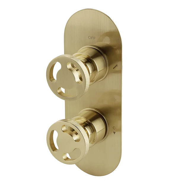 Arezzo Brushed Brass Industrial Style Round Modern Twin Concealed Shower Valve With Diverter 4 Arezzo Brushed Brass Industrial Style Round Modern Twin Concealed Shower Valve With Diverter - Image 2