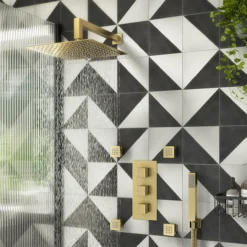 Arezzo Square Triple Concealed Thermostatic Shower Valve With Diverter - Brushed Brass -Triton Sales Store azbbsv3sq d2