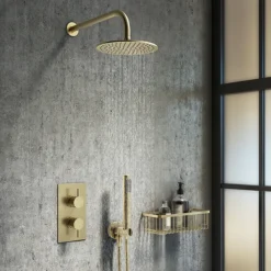 Arezzo Brushed Brass Round Modern Twin Concealed Shower Valve With Diverter -Triton Sales Store azbbsvdnd3