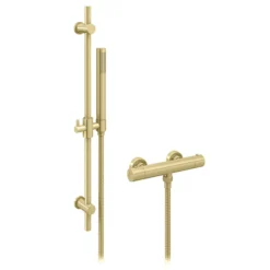 Arezzo Brushed Brass Round Bar Shower Valve Incl. Slide Rail Kit With Pencil Handset -Triton Sales Store azbvp80bbnd4