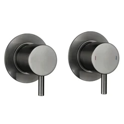Arezzo Brushed Gunmetal Grey Concealed Individual Stop Tap + Thermostatic Control Shower Valve