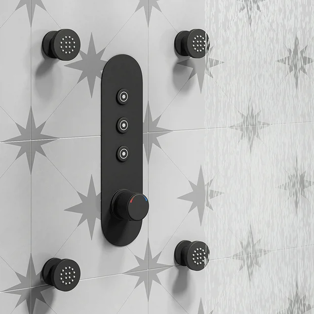Arezzo Matt Black Industrial Style Push Button Shower Valve (3 Outlets) 3 Arezzo Matt Black Industrial Style Push Button Shower Valve (3 Outlets)