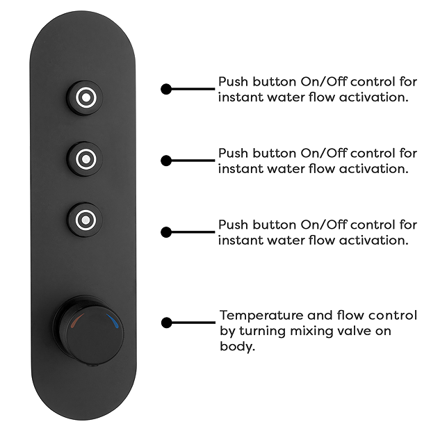 Arezzo Matt Black Industrial Style Push Button Shower Valve (3 Outlets) 5 Arezzo Matt Black Industrial Style Push Button Shower Valve (3 Outlets) - Image 3