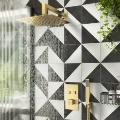 Arezzo Brushed Brass Twin Modern Square Push-Button Shower Valve With 2 Outlets