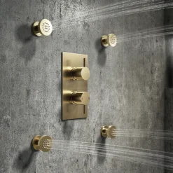 Arezzo Brushed Brass Round Shower System With Diverter, Fixed Shower Head + 4 Body Jets -Triton Sales Store azrdsv4bjbbd1
