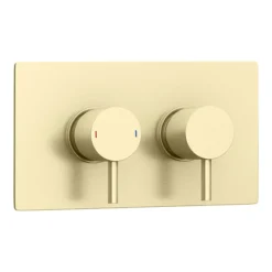 Arezzo Brushed Brass Round Shower System With Diverter, Fixed Shower Head + 4 Body Jets