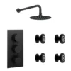 Arezzo Matt Black Round Concealed Triple Shower Valve With Fixed Head + 4 Body Jets -Triton Sales Store azrdtsv4bj d6