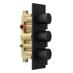 Arezzo Matt Black Round Concealed Triple Shower Valve With Fixed Head + 4 Body Jets -Triton Sales Store azrdtsv4bjd3