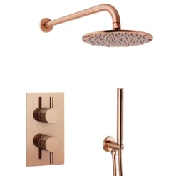 Arezzo Rose Gold Round Shower System (Twin Valve With Diverter, Wall Mounted Head + Handset) -Triton Sales Store azrgspk5detail2