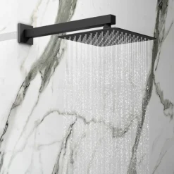 Arezzo Square Matt Black 2 Outlet Shower System (Fixed Shower Head + Overflow Bath Filler) -Triton Sales Store azs2ss d3