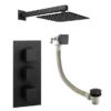 Arezzo Square Matt Black 2 Outlet Shower System (Fixed Shower Head + Overflow Bath Filler) -Triton Sales Store azs2ss detail1