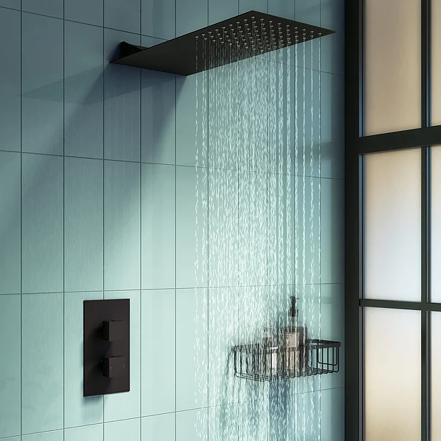 Arezzo Matt Black Square Shower Package W. Concealed Valve + Flat Fixed Shower Head 4 Arezzo Matt Black Square Shower Package W. Concealed Valve + Flat Fixed Shower Head - Image 2