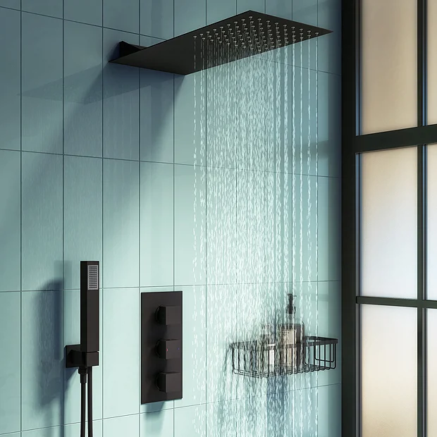 Arezzo Matt Black Square Triple Thermostatic Shower Pack W. Flat Fixed Head + Handset 4 Arezzo Matt Black Square Triple Thermostatic Shower Pack W. Flat Fixed Head + Handset - Image 2