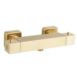 Arezzo Brushed Brass Square Thermostatic Bar Valve + Slide Rail Kit -Triton Sales Store azsqbvkbbd1