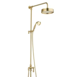 Arezzo Brushed Brass Dual Exposed Valve With Rigid Riser Kit, 195mm Shower Head, Handshower & Diverter -Triton Sales Store azsv4bberk2 d2