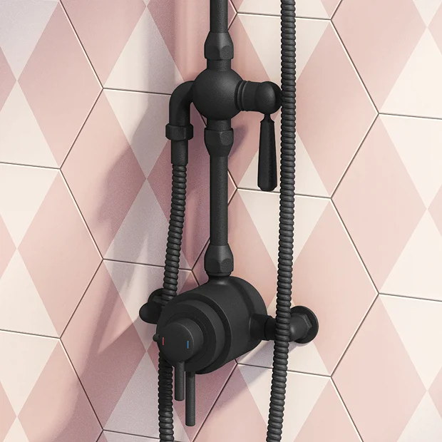 Arezzo Matt Black Dual Exposed Valve With Rigid Riser Kit, 195mm Shower Head, Handshower & Diverter 5 Arezzo Matt Black Dual Exposed Valve With Rigid Riser Kit, 195mm Shower Head, Handshower & Diverter - Image 3