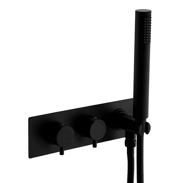 Arezzo Matt Black Round Wall Mounted Thermostatic Shower Valve With Handset 4 Arezzo Matt Black Round Wall Mounted Thermostatic Shower Valve With Handset - Image 2