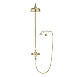 Crosswater Belgravia Unlacquered Brass Thermostatic Shower Valve With 8" Fixed Head, Handset & Wall Cradle