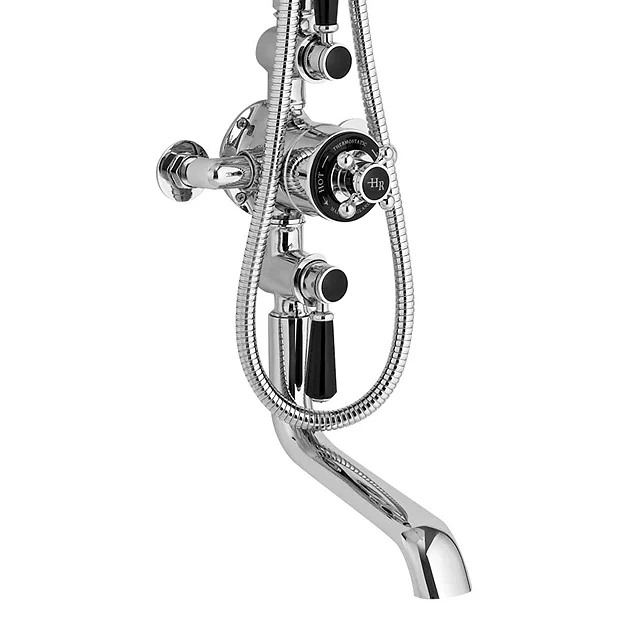 Hudson Reed Topaz Black Triple Thermostatic Shower Valve With Rigid Riser Kit + Bath Spout 3 Hudson Reed Topaz Black Triple Thermostatic Shower Valve With Rigid Riser Kit + Bath Spout