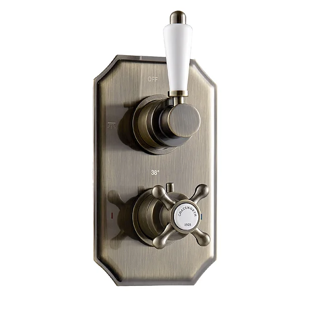 Chatsworth 1928 Antique Brass Twin Concealed Shower Valve 4 Chatsworth 1928 Antique Brass Twin Concealed Shower Valve - Image 2