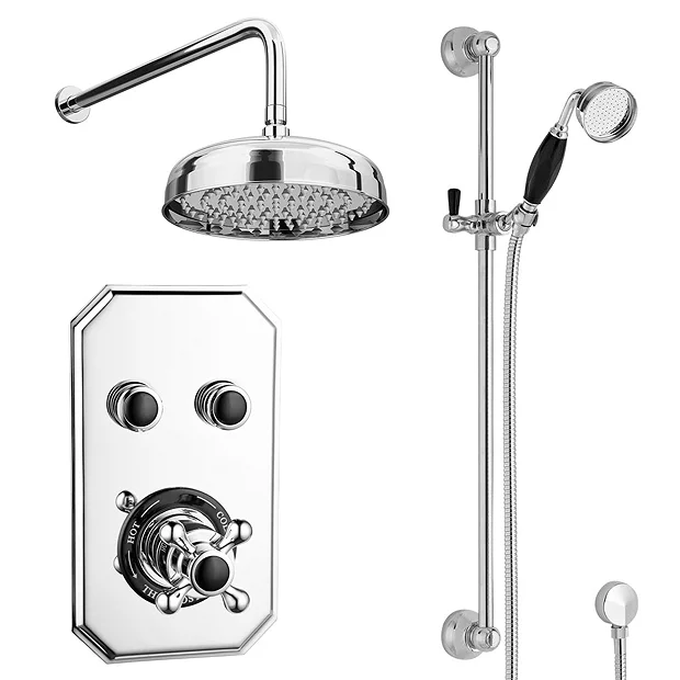 Chatsworth 1928 Black Traditional Push-Button Shower Pack With Slide Rail Kit + Wall Mounted Head 4 Chatsworth 1928 Black Traditional Push-Button Shower Pack With Slide Rail Kit + Wall Mounted Head - Image 2