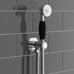 Chatsworth 1928 Black Traditional Push-Button Shower Valve Pack With Handset + Rainfall Shower Head -Triton Sales Store chtpbpk2blk d3