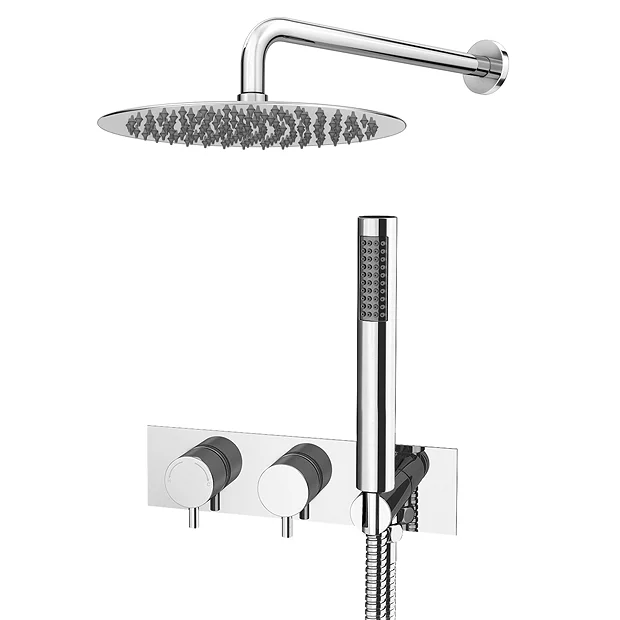 Cruze Round Wall Mounted Thermostatic Shower Valve With Handset + 300mm Fixed Shower Head 4 Cruze Round Wall Mounted Thermostatic Shower Valve With Handset + 300mm Fixed Shower Head - Image 2
