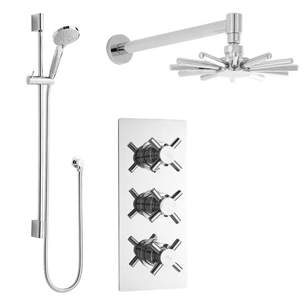 Hudson Reed - Kristal Triple Shower Valve With Cloudburst Fixed Head & Slider Rail Kit 4 Hudson Reed - Kristal Triple Shower Valve With Cloudburst Fixed Head & Slider Rail Kit - Image 2