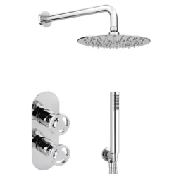 Arezzo Chrome Industrial Style Shower System With Concealed Valve, Head + Handset