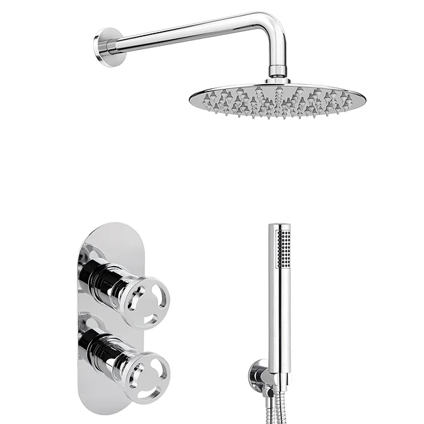 Arezzo Chrome Industrial Style Shower System With Concealed Valve, Head + Handset 3 Arezzo Chrome Industrial Style Shower System With Concealed Valve, Head + Handset