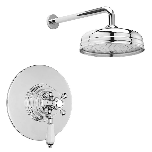 Lancaster Traditional Dual Concealed Thermostatic Shower Valve + Wall Mounted 8" Rose 4 Lancaster Traditional Dual Concealed Thermostatic Shower Valve + Wall Mounted 8" Rose - Image 2