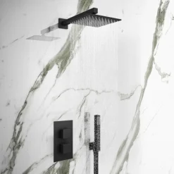 Arezzo Square Modern Twin Concealed Shower Valve With Diverter - Matt Black -Triton Sales Store mbsqsvdnd1