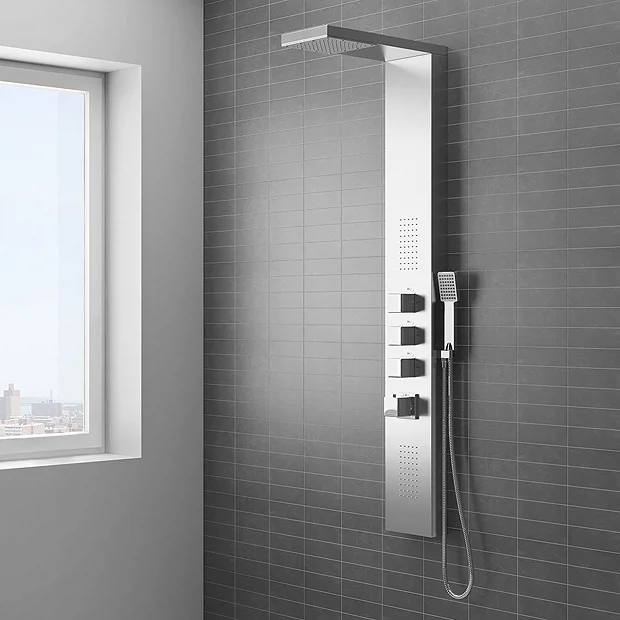 Milan Modern Stainless Steel Tower Shower Panel (Thermostatic) 4 Milan Modern Stainless Steel Tower Shower Panel (Thermostatic) - Image 2