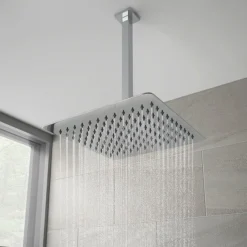 Milan Square Push-Button Ceiling Mounted Shower Pack (with Handset + Rainfall Shower Head)