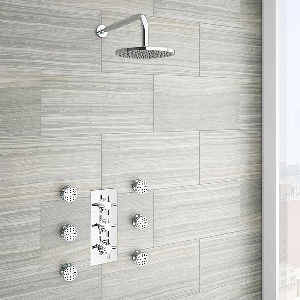 Pablo Concealed Thermostatic Valve With Fixed Shower Head & 6 Body Jets 4 Pablo Concealed Thermostatic Valve With Fixed Shower Head & 6 Body Jets - Image 2