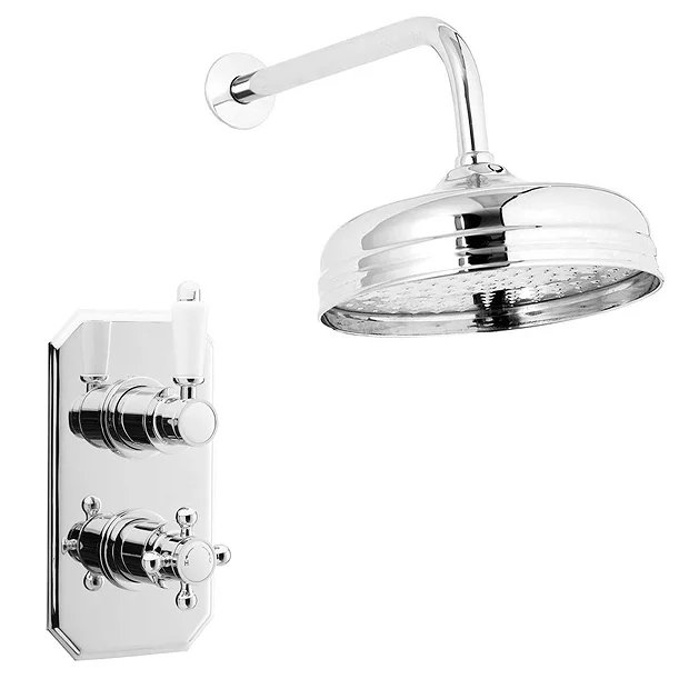 Nuie Edwardian Twin Concealed Thermostatic Shower Valve With 8" Apron Fixed Head 3 Nuie Edwardian Twin Concealed Thermostatic Shower Valve With 8" Apron Fixed Head