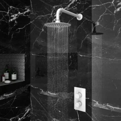 Arezzo Matt White Round Shower Package With Concealed Valve + Head