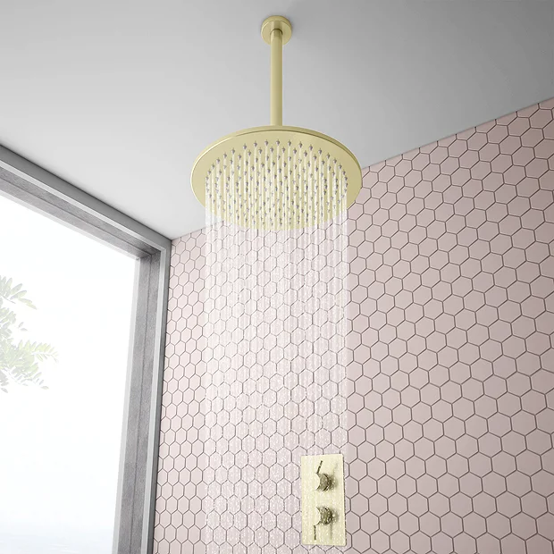 Arezzo Brushed Brass Twin Concealed Shower Valve Inc. 300mm Head + Ceiling Mounted Arm 4 Arezzo Brushed Brass Twin Concealed Shower Valve Inc. 300mm Head + Ceiling Mounted Arm - Image 2