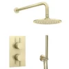 Arezzo Brushed Brass Round Thermostatic Shower Pack With Head + Handset